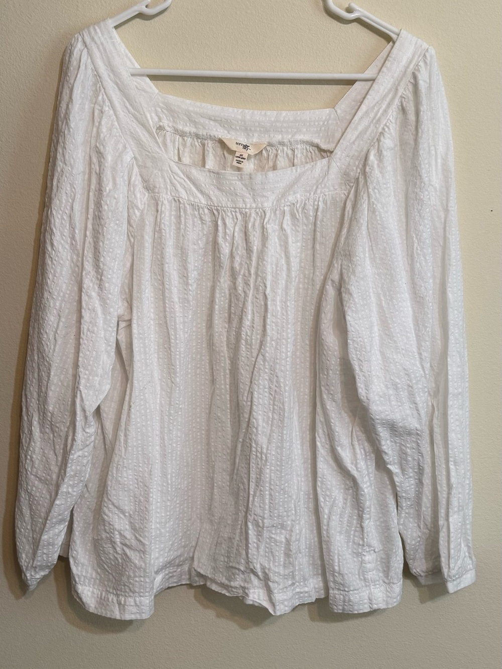 Terra & Sky Women’s White Peasant Blouse - Lightweight Square Neck Top 1X